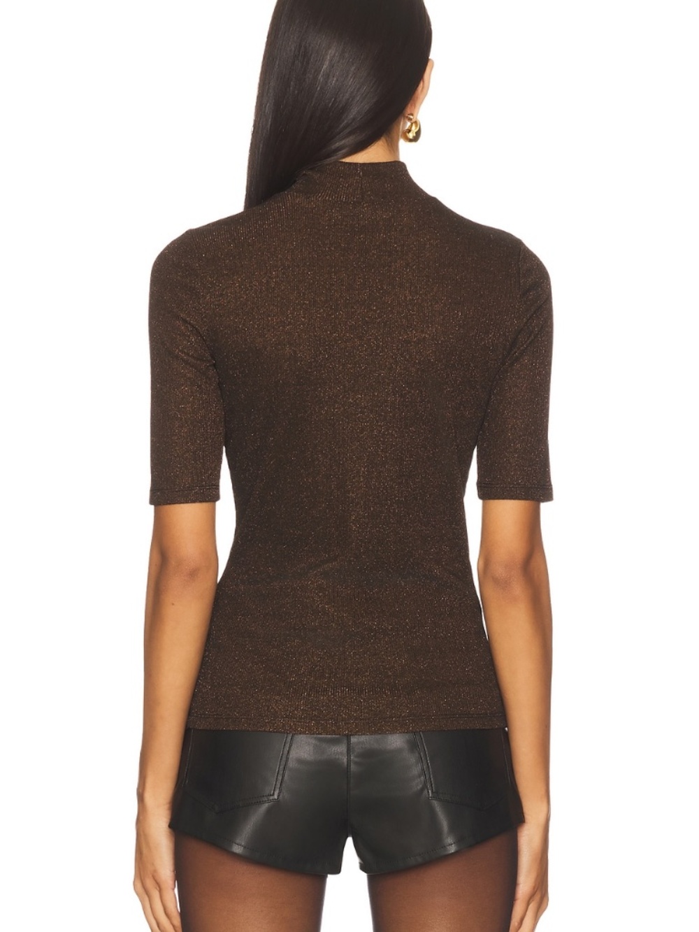 NWT FRAME Lurex Turtle/mockneck Tee Americano Brown Metallic Knit Top Size M - Picture 6 of 14